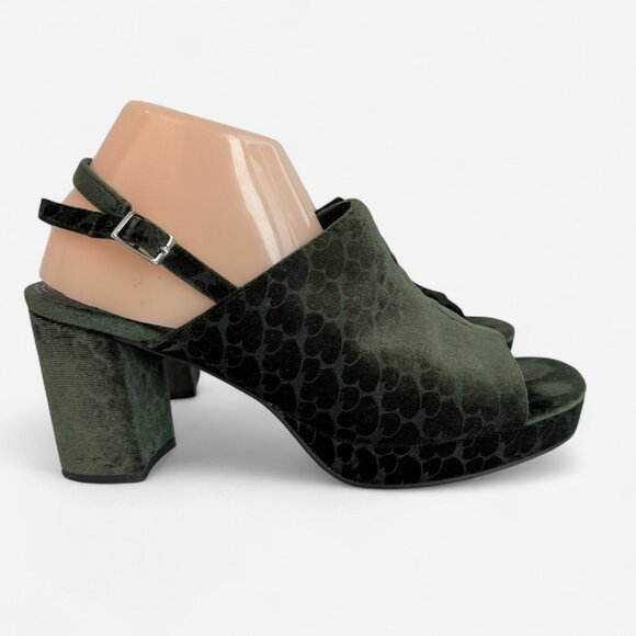 UO Green Velvet Platform Sandals Open Toe Slingback Chunky Heel EUR 41 US 10.5 - Picture 1 of 9
